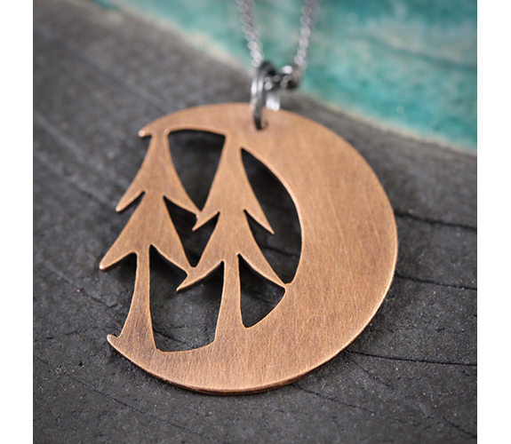 Crescent Moon Silhouette + Two Tall Pines Pendant - Silent Goddess